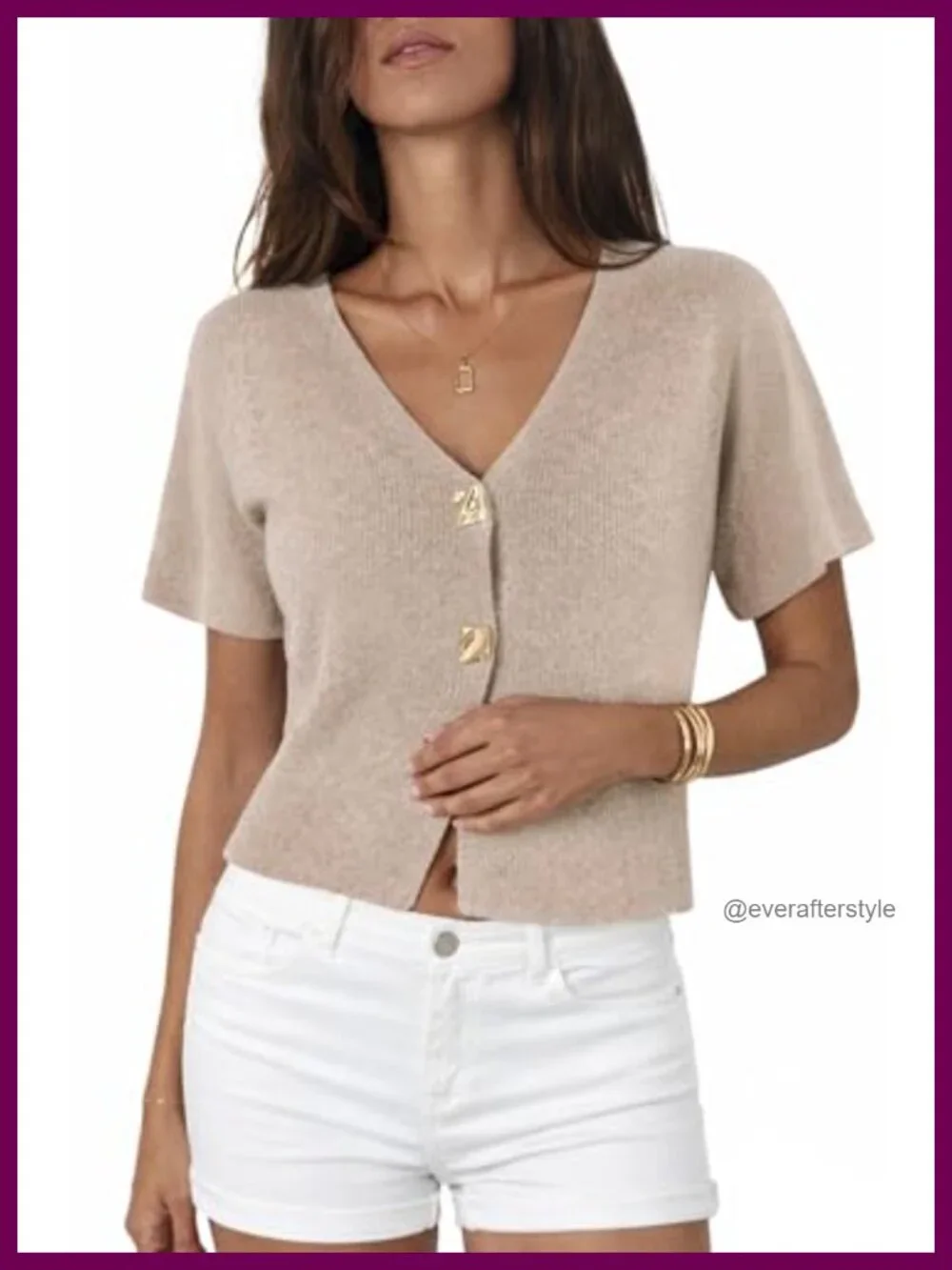 Cropped Knit Cardigan Top V Neck Button Front Short Sleeve Sweater